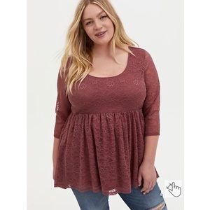 Torrid super soft and lace walnut babydoll tunic